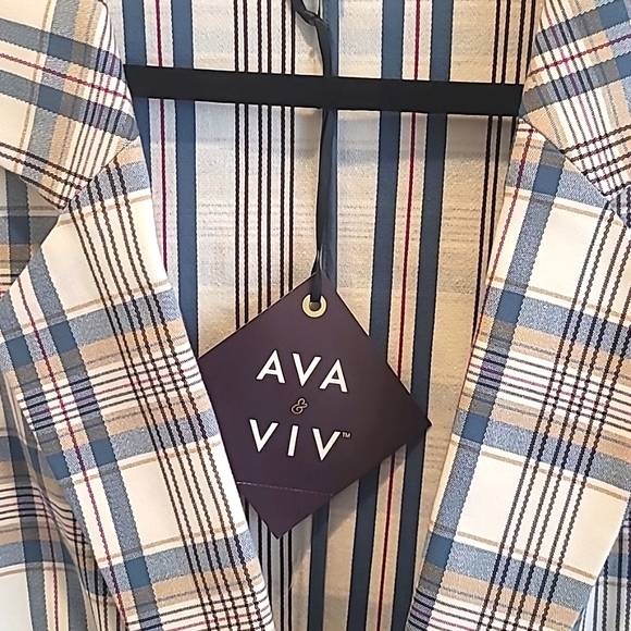 Blazer- Women’s plus size blazer with front pockets Blue/Cream Plaid - Picture 5 of 8